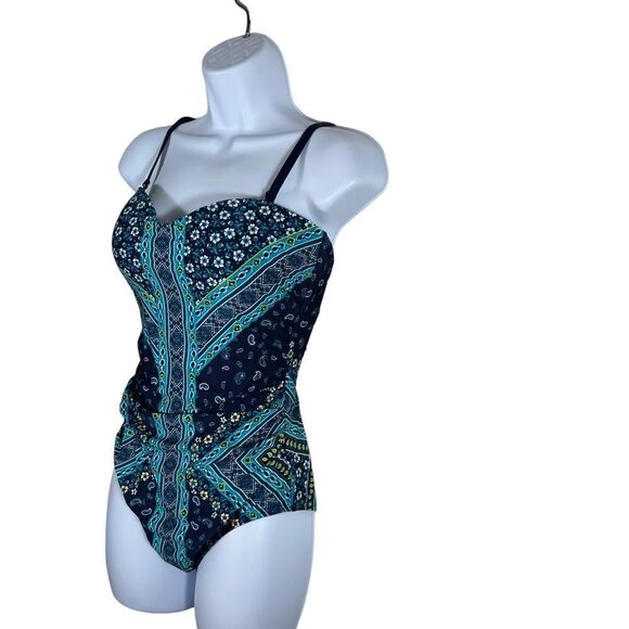 Jantzen Blue Floral Paisley Tummy Control Smoothing Bathing Suit - Picture 6 of 10